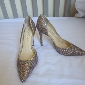 Jessica Simpson Prizma D'orsay Heels  Rainbow Glitter SZ 9.5 - READ DESCRIPTION